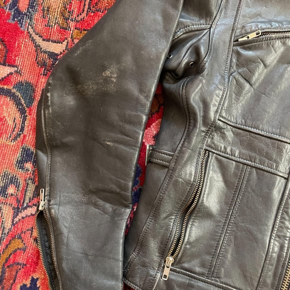 Vintage 8 Mens Napa Leather Distressed Moto Jacket - Picture 5 of 10